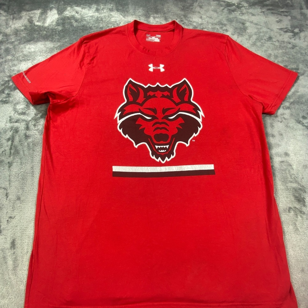 Arkansas State Red Wolves Shirt Mens Large Red Under Armour HeatGear NCAA Mascot
